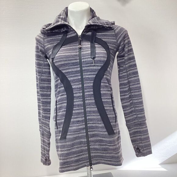 Lululemon Stride Athletic Jacket Zip Front Hooded Sweatshirt Black Gray 2 - Picture 1 of 9